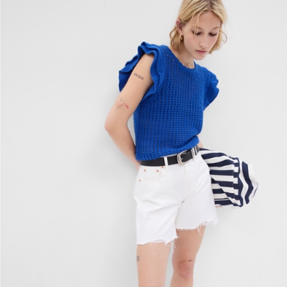 GAP Flutter Sleeve Crochet Sweater Size L